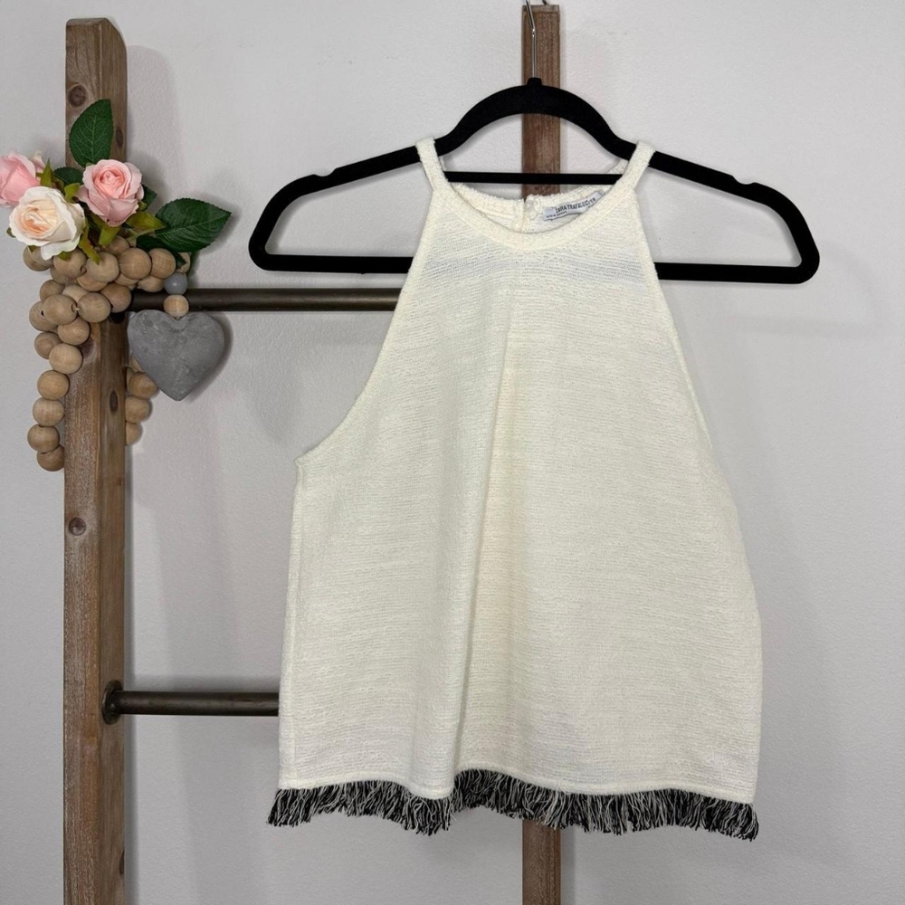 Elegant Cream Sleeveless Top with Fringe